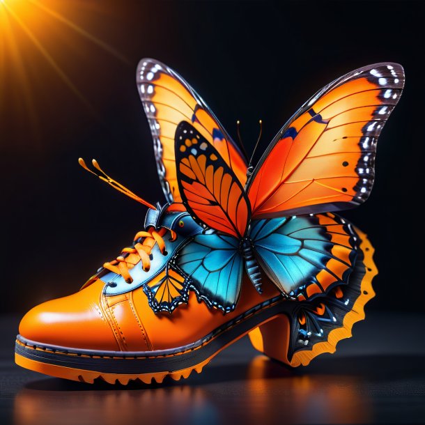 Pic d'un papillon dans une chaussure orange