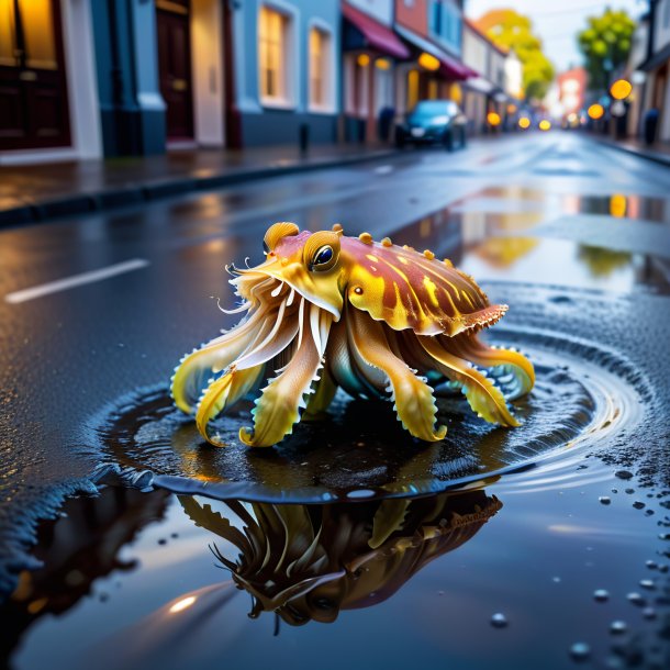 Pic d'une danse d'une seiche dans la flaque