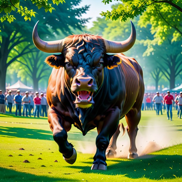 Picture of a angry of a bull in the park