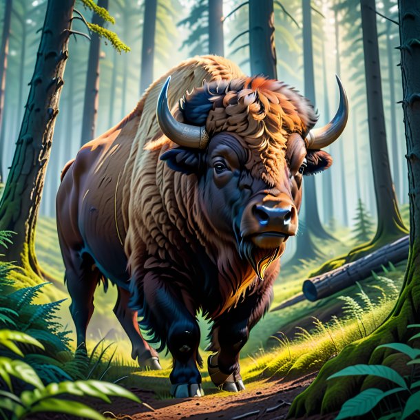 Picture of a bison in a belt in the forest