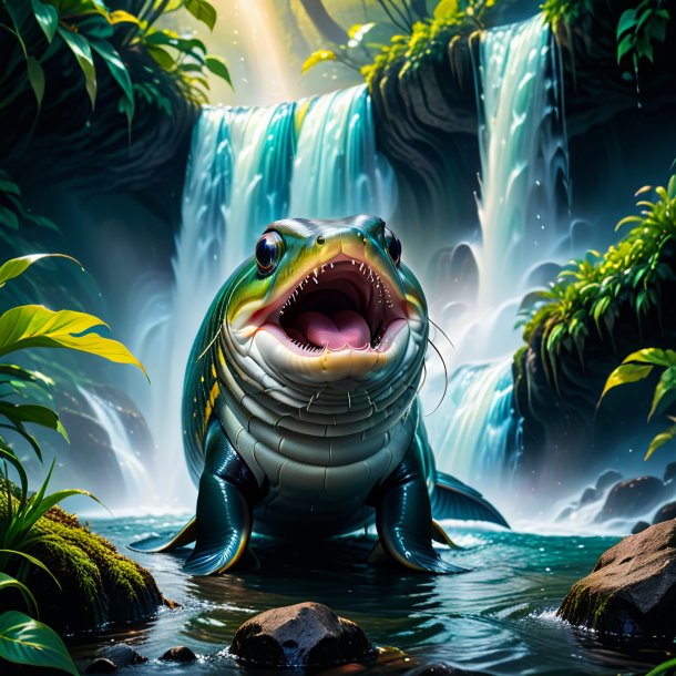 Image of a crying of a eel in the waterfall