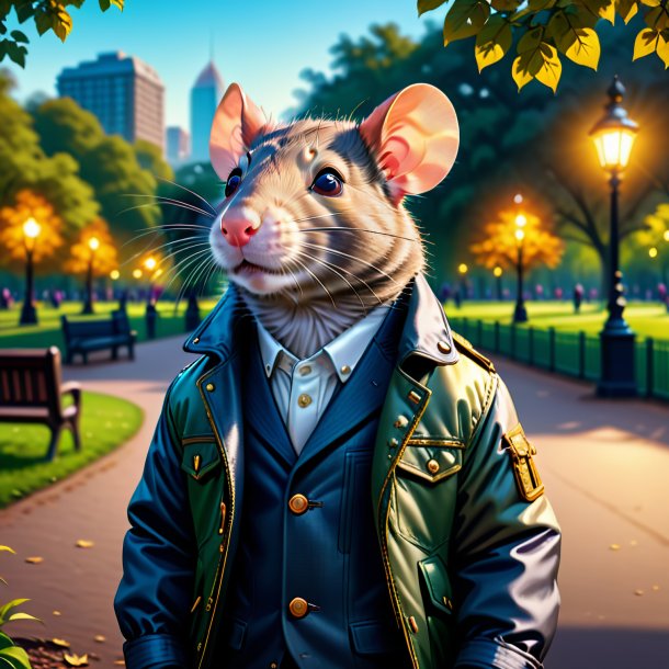 Illustration of a rat in a jacket in the park