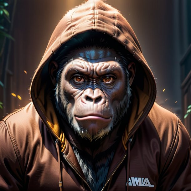 Photo of a gorilla in a brown hoodie