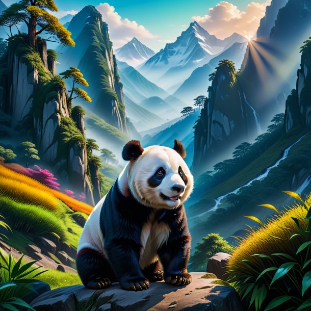 Photo of a waiting of a giant panda in the mountains