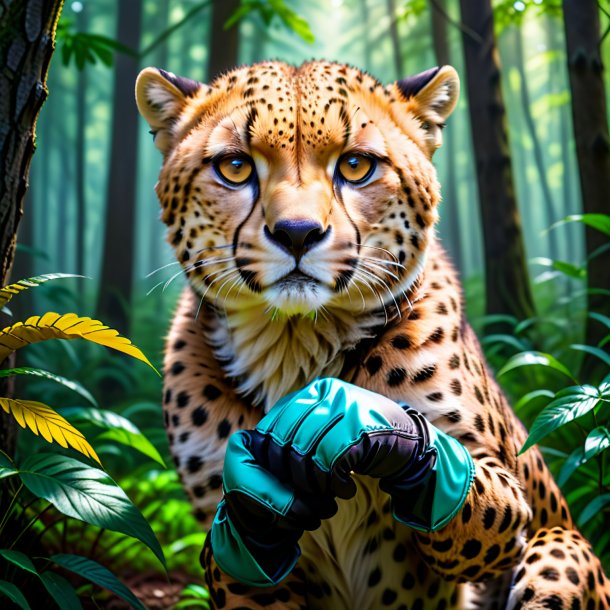 Image of a cheetah in a gloves in the forest