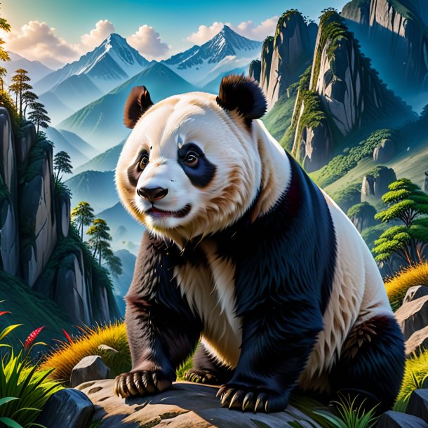 Picture of a waiting of a giant panda in the mountains