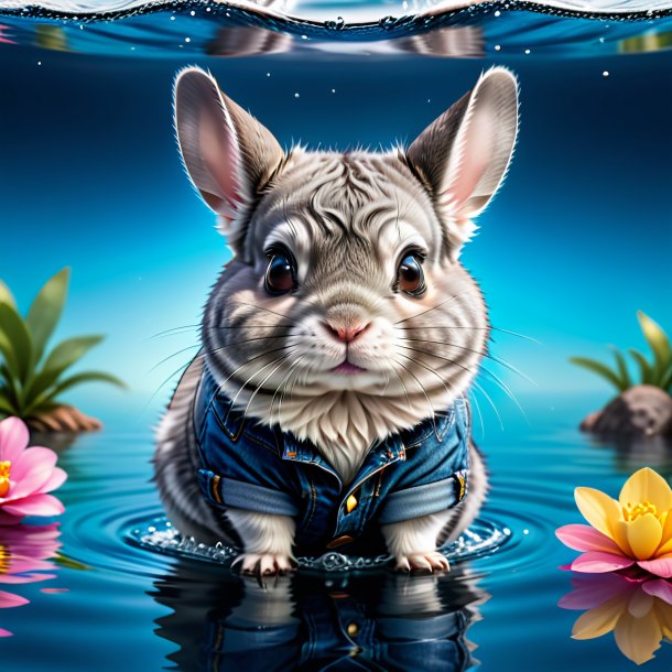 Pic of a chinchillas in a jeans in the water