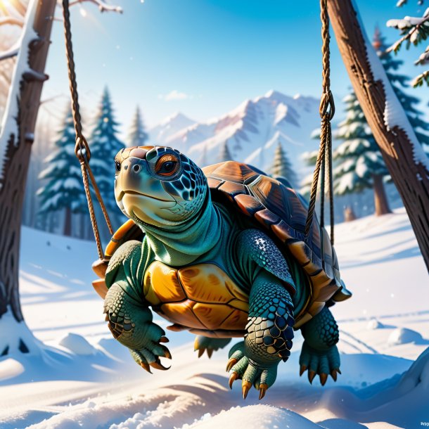 Photo of a swinging on a swing of a tortoise in the snow