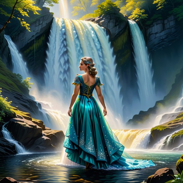 Drawing of a pike in a dress in the waterfall