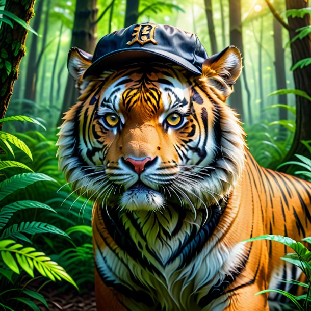 Picture of a tiger in a cap in the forest