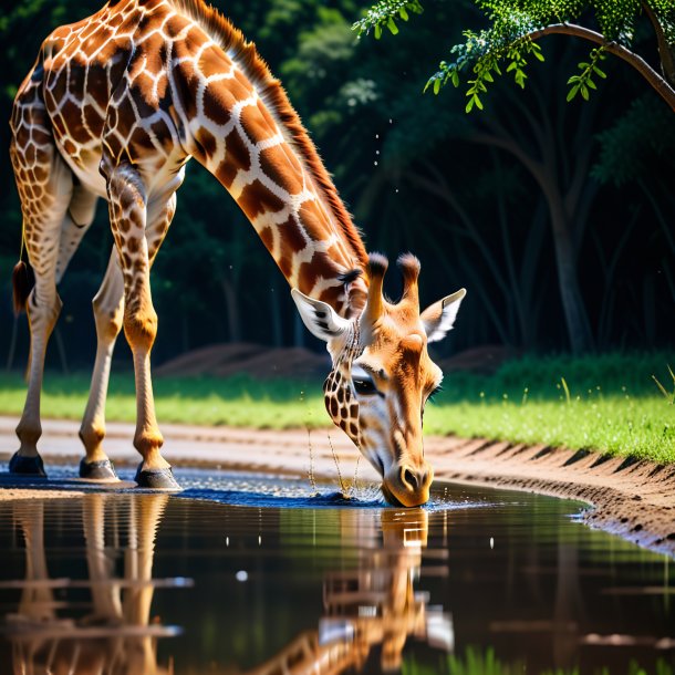 Imagem de uma dança de uma girafa na poça