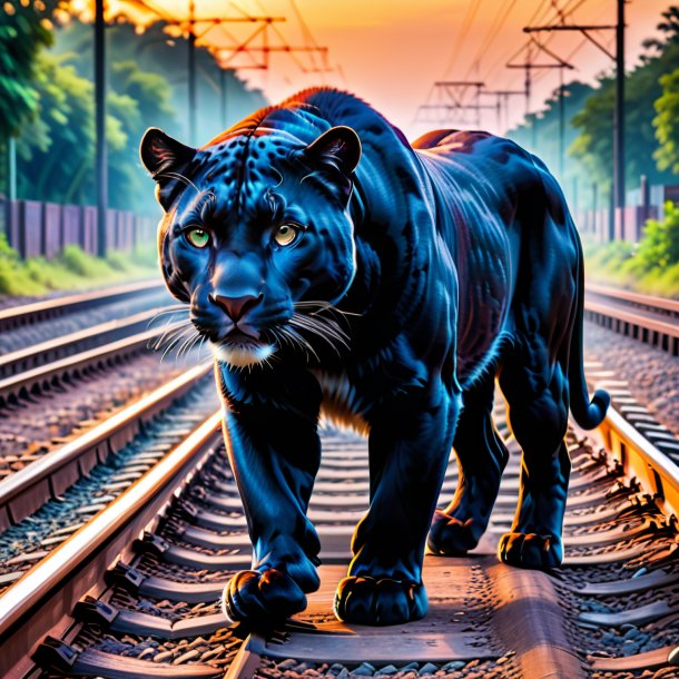 Pic of a panther in a shoes on the railway tracks