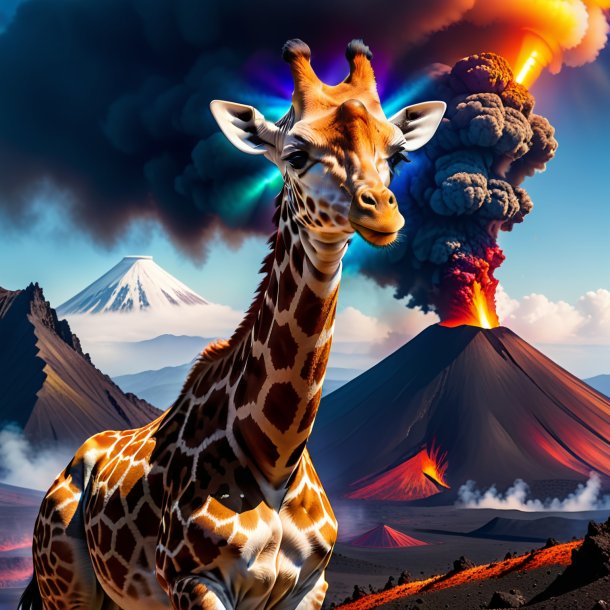 Picture of a giraffe in a cap in the volcano