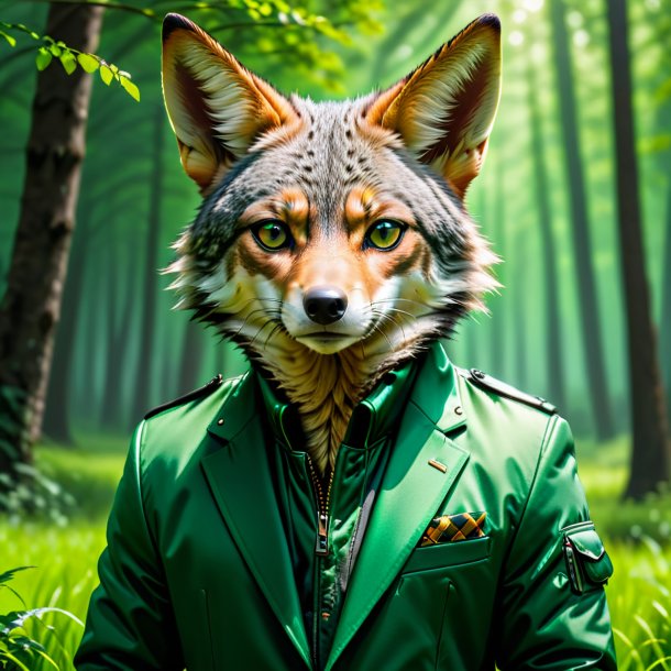 Photo of a jackal in a green jacket