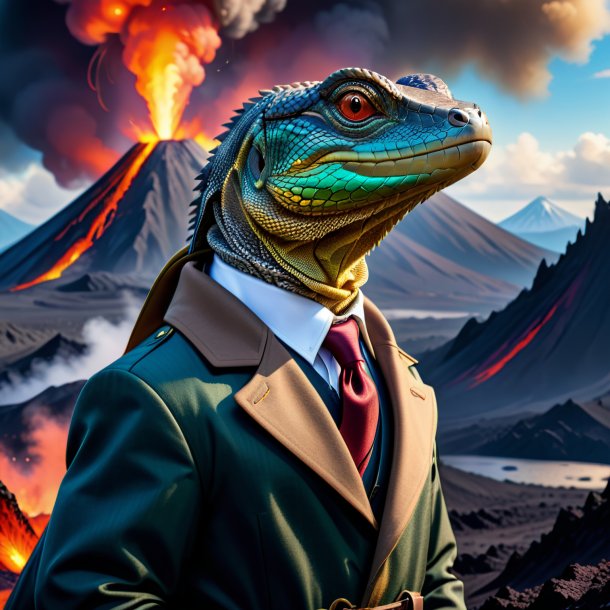 Drawing of a monitor lizard in a coat in the volcano