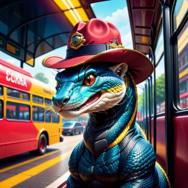 Illustration of a king cobra in a hat on the bus stop