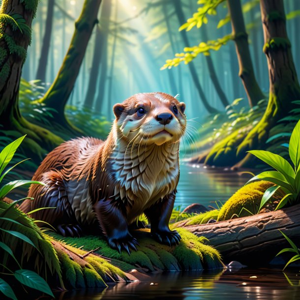 Picture of a waiting of a otter in the forest