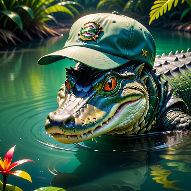 Picture of a alligator in a cap in the water