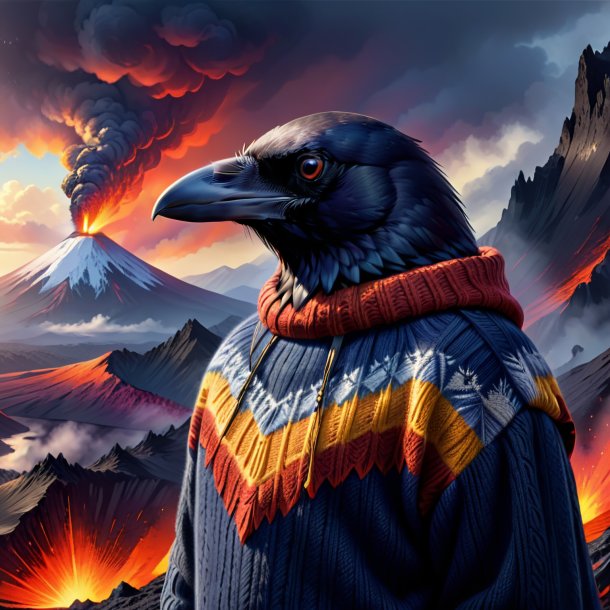 Drawing of a crow in a sweater in the volcano