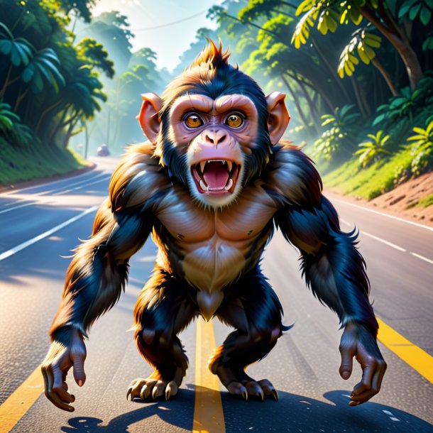 Pic d'une menace d'un singe sur la route