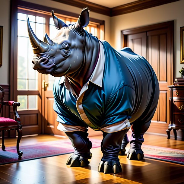 Image of a rhinoceros in a trousers in the house