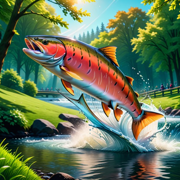 Picture of a jumping of a salmon in the park