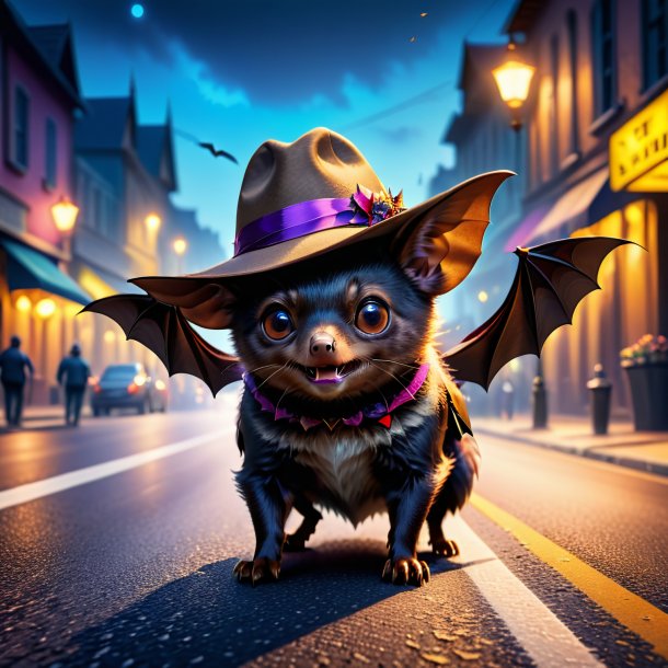 Image of a bat in a hat on the road