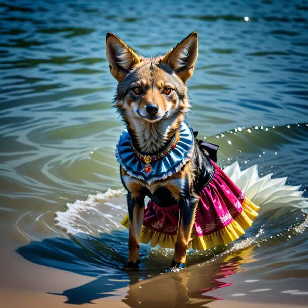 Foto de un chacal en una falda en el agua