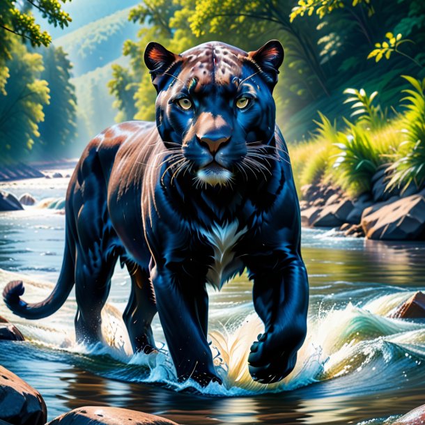 Photo of a panther in a jeans in the river