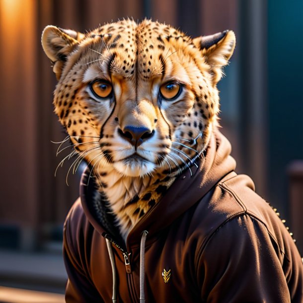 Pic of a cheetah in a brown hoodie