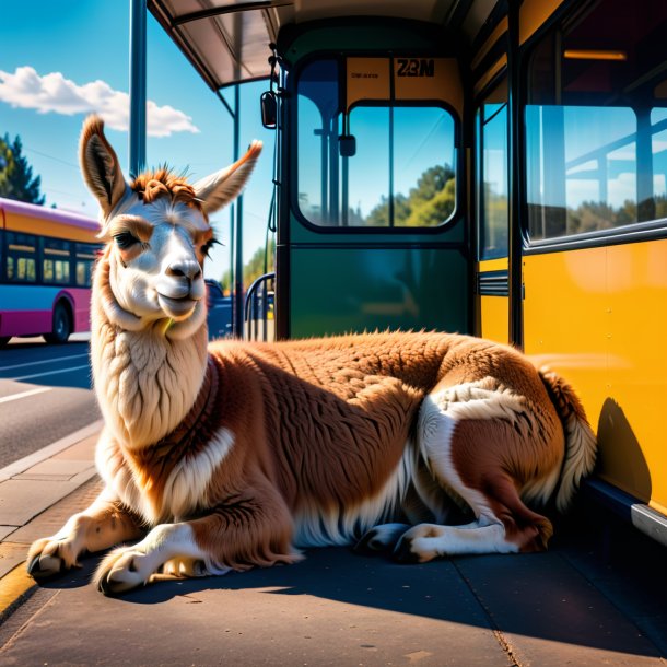 Picture of a sleeping of a llama on the bus stop