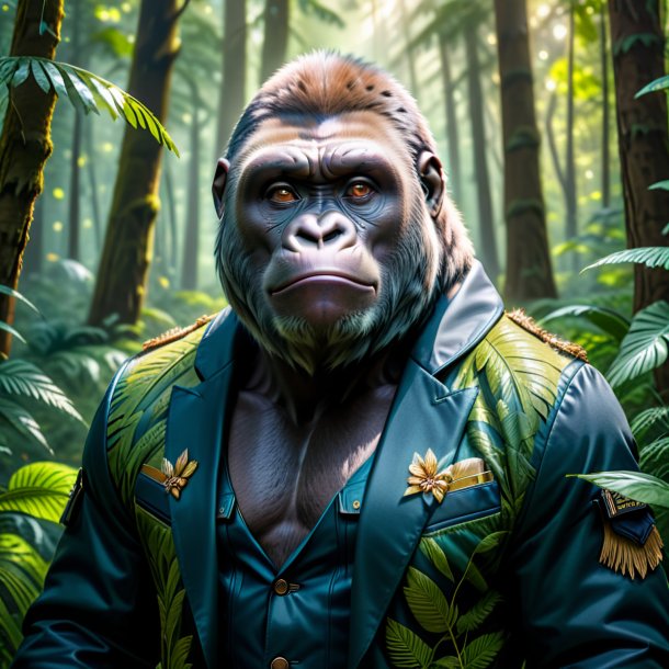 Photo of a gorilla in a jacket in the forest