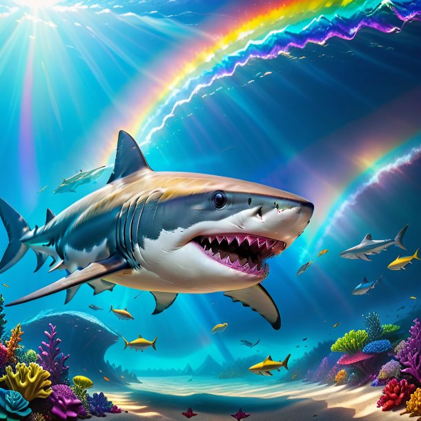 Image of a smiling of a shark on the rainbow