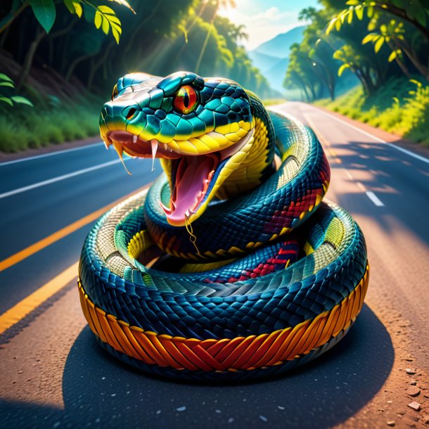 Illustration of a snake in a belt on the road