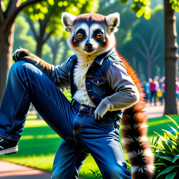 Picture of a lemur in a jeans in the park