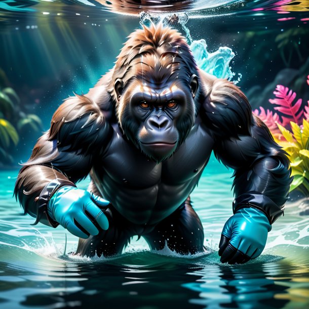 Image of a gorilla in a gloves in the water