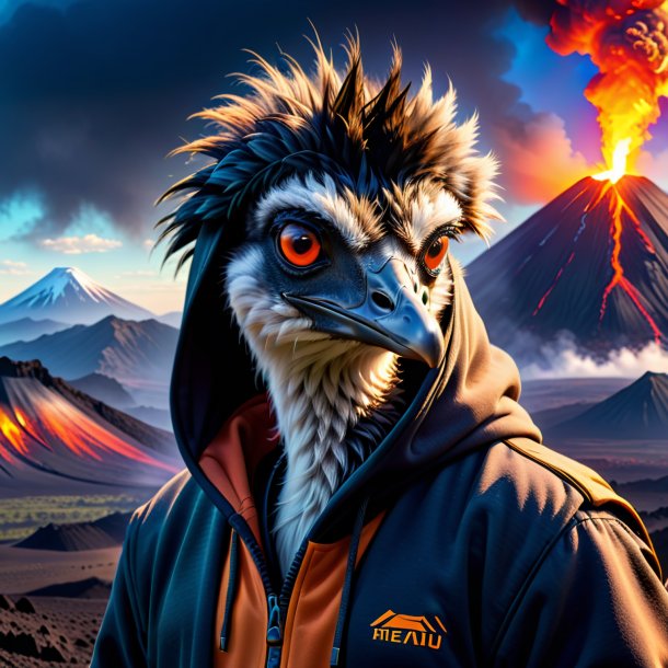 Pic of a emu in a hoodie in the volcano