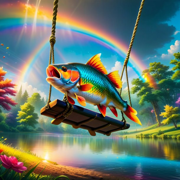 Image of a swinging on a swing of a carp on the rainbow