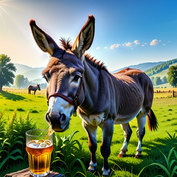 Pic of a drinking of a donkey in the meadow