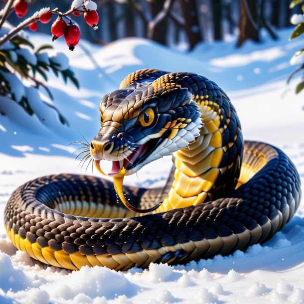 Photo of a eating of a cobra in the snow