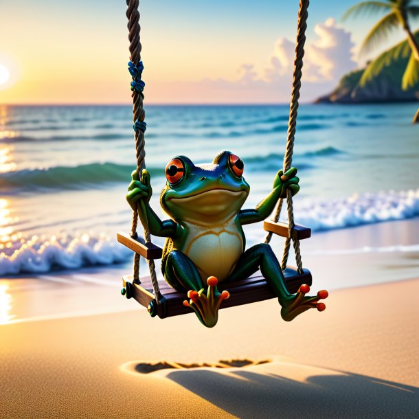 Image of a swinging on a swing of a frog on the beach