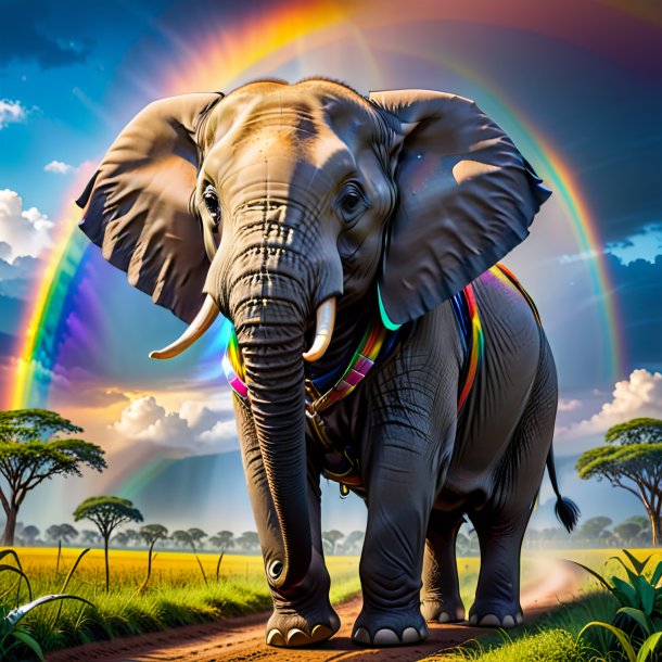 Photo of a elephant in a belt on the rainbow