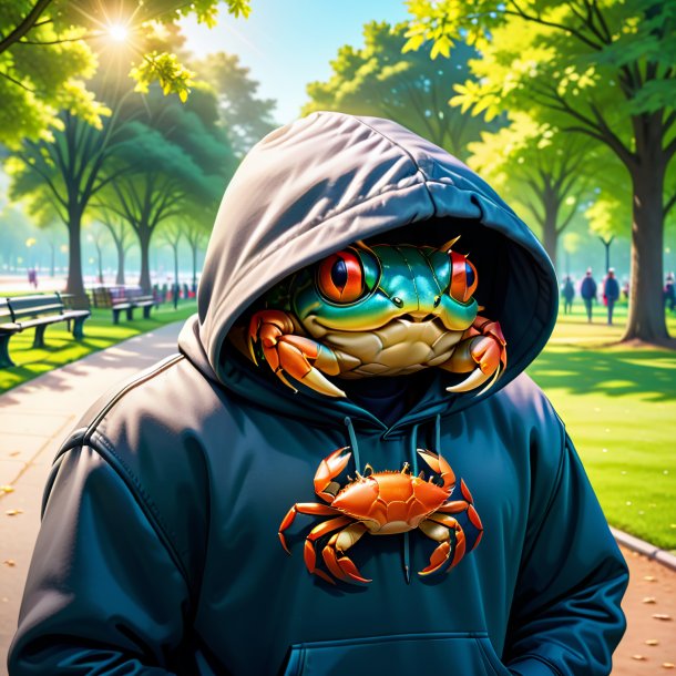 Illustration of a crab in a hoodie in the park