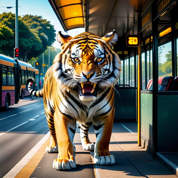 Photo of a threatening of a tiger on the bus stop