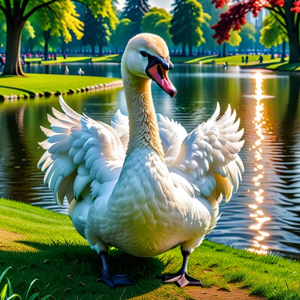 Pic d'une colère d'un cygne dans le parc