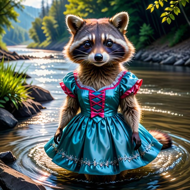 Foto de un mapache en un vestido en el río