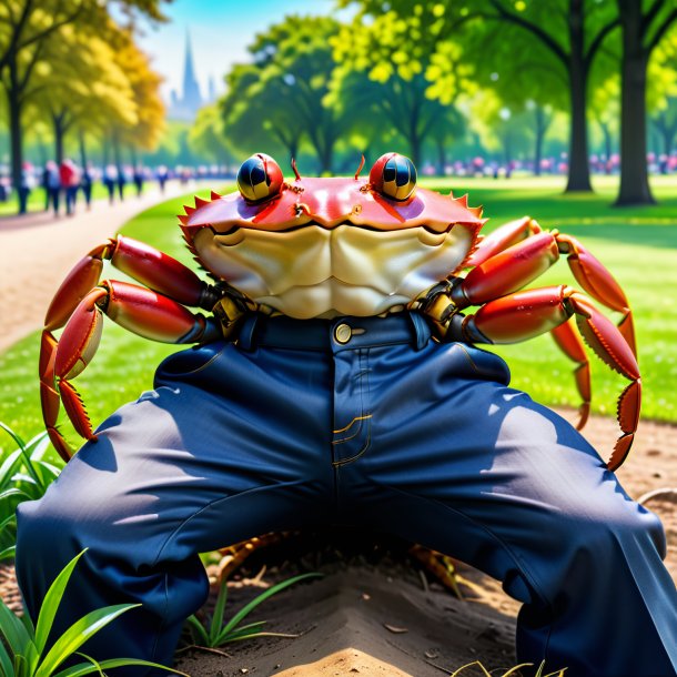 Photo of a crab in a trousers in the park