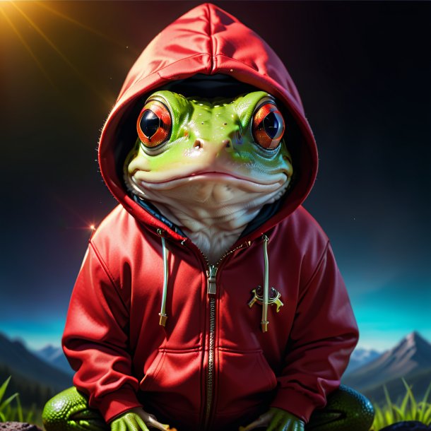 Picture of a frog in a red hoodie