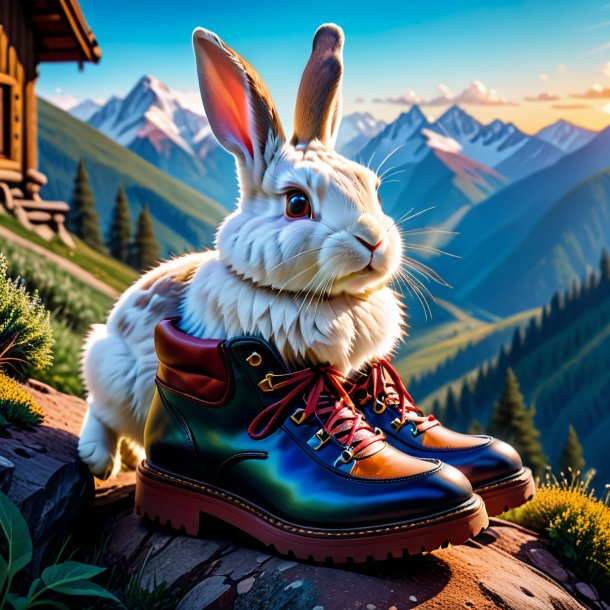 Photo of a rabbit in a shoes in the mountains