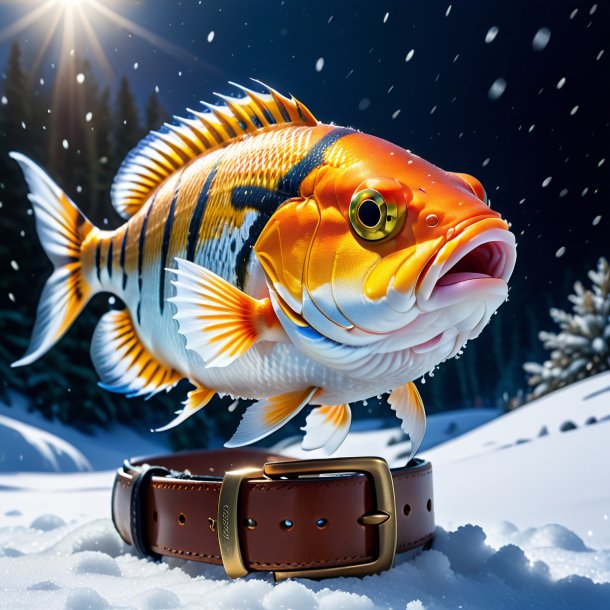 Picture of a fish in a belt in the snow